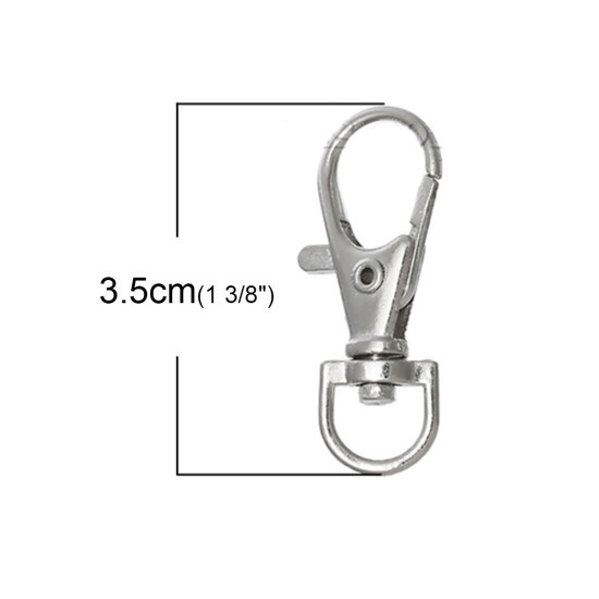 Image de Porte-Clés en Alliage de Fer Argent Mat Mousqueton 3.5cm x 1.6cm, 50 Pcs