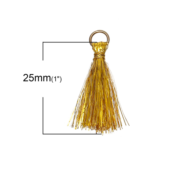 Image de Franges Pompons Glands en Polyester Or 25mm long,, 20 Pcs