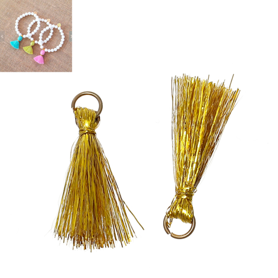 Image de Franges Pompons Glands en Polyester Or 25mm long,, 20 Pcs