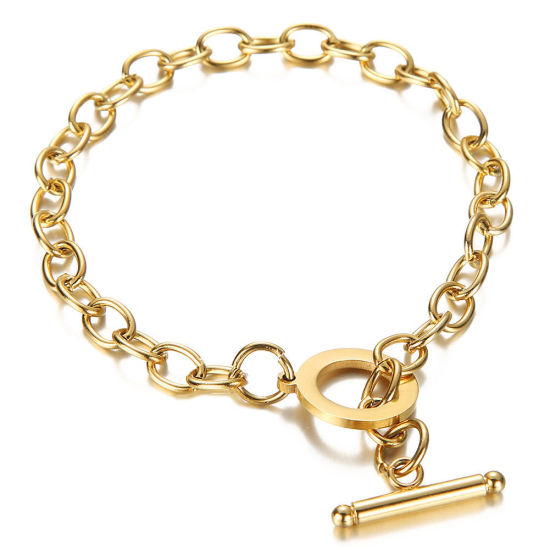 Image de Stainless Steel Gold Plated Circle Ring 21cm(8 2/8") long, 1 Piece