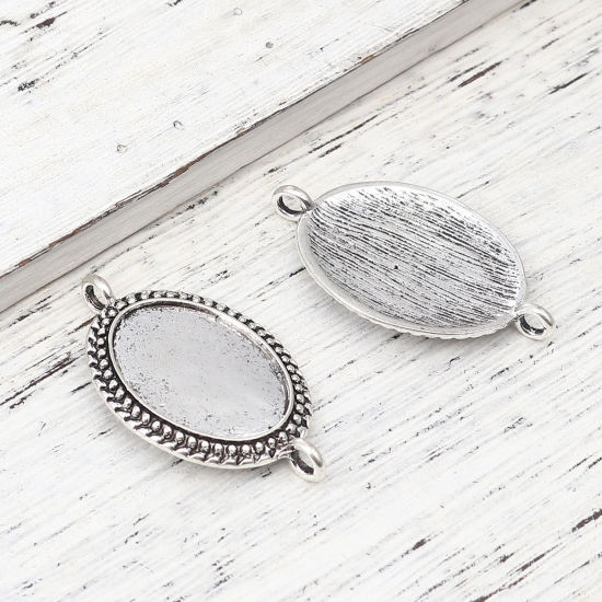 Imagen de Zinc Based Alloy Cabochon Settings Connectors Findings Oval Antique Silver Color (Fits 24mmx18mm) 41mm x 25mm, 5 PCs