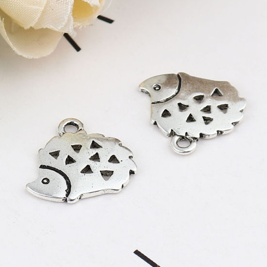 Image de Breloques en Alliage de Zinc Hérisson Argent Vieilli 17mm x 15mm, 10 Pcs