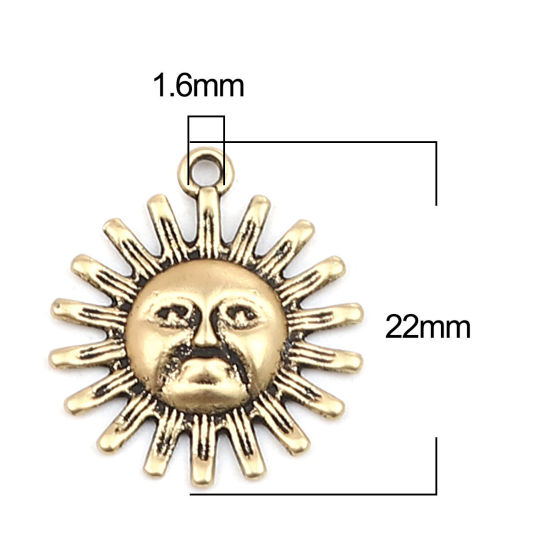 Image de Breloques Galaxie en Alliage de Zinc Soleil Or Vieilli 22mm x 19mm, 10 Pcs