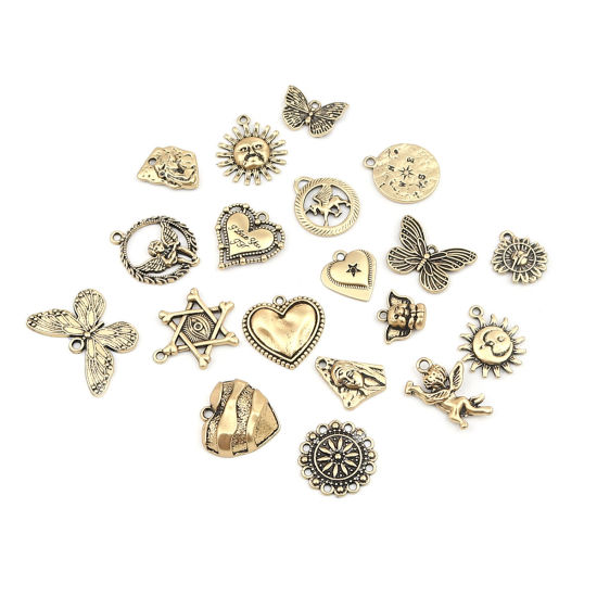 Image de Breloques Galaxie en Alliage de Zinc Soleil Or Vieilli 22mm x 19mm, 10 Pcs