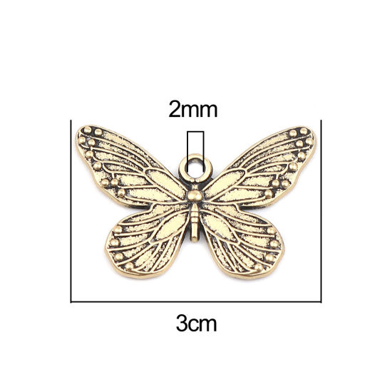 Image de Pendentifs Insecte en Alliage de Zinc Papillon Or Vieilli 30mm x 19mm, 5 Pcs
