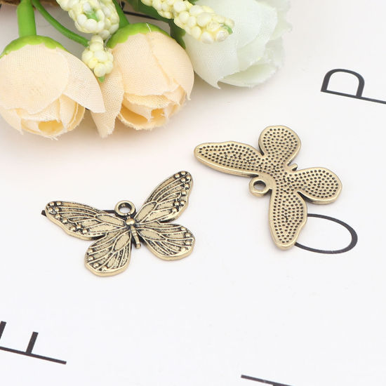 Image de Pendentifs Insecte en Alliage de Zinc Papillon Or Vieilli 30mm x 19mm, 5 Pcs