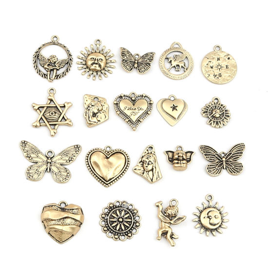 Image de Breloques Galaxie en Alliage de Zinc Or Vieilli Soleil avec Visage 21mm x 17mm, 10 Pcs
