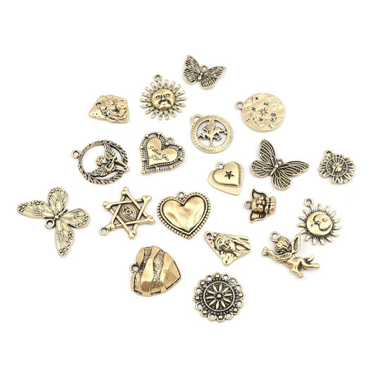 Image de Breloques Galaxie en Alliage de Zinc Or Vieilli Soleil avec Visage 21mm x 17mm, 10 Pcs