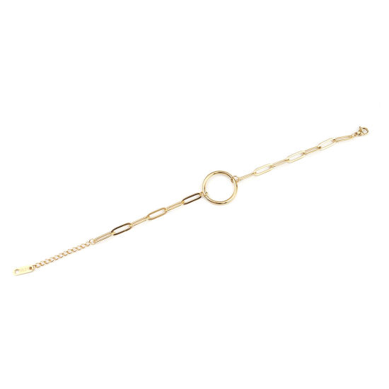 304ステンレス鋼 シンプル 小豆チェーン・あづきチェーン ブレスレット 金メッキ サークルリング 18cm 長さ、 1 本 の画像