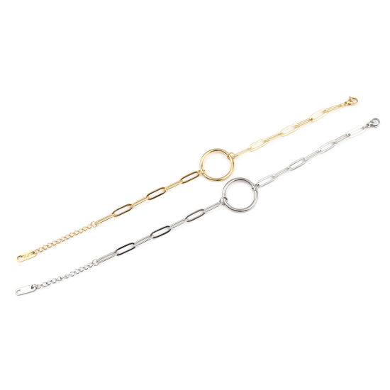 304ステンレス鋼 シンプル 小豆チェーン・あづきチェーン ブレスレット 金メッキ サークルリング 18cm 長さ、 1 本 の画像