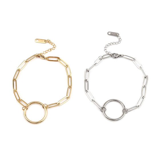 304ステンレス鋼 シンプル 小豆チェーン・あづきチェーン ブレスレット 金メッキ サークルリング 18cm 長さ、 1 本 の画像