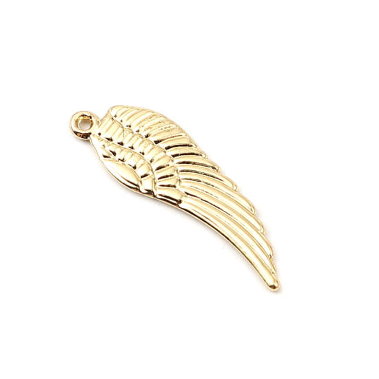 亜鉛合金 ペンダント 羽 16K リアルゴールドメッキ 30mm x 9mm、 5 個 の画像