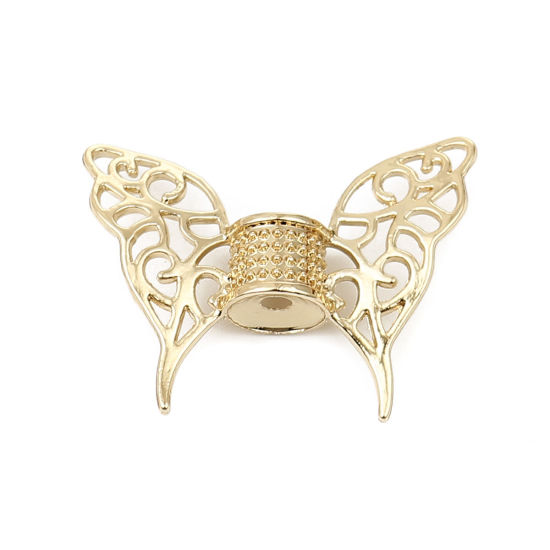 Picture of 3 PCs Zinc Based Alloy Beads Frames Butterfly Animal 16K Gold Color (Fit 6mm Bead) 47mm x 35mm