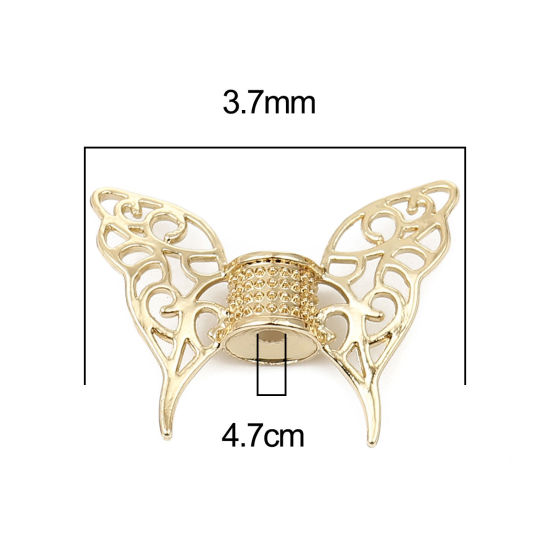 Picture of 3 PCs Zinc Based Alloy Beads Frames Butterfly Animal 16K Gold Color (Fit 6mm Bead) 47mm x 35mm