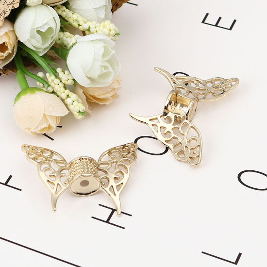 Picture of 3 PCs Zinc Based Alloy Beads Frames Butterfly Animal 16K Gold Color (Fit 6mm Bead) 47mm x 35mm