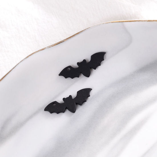 Picture of Zinc Based Alloy Charms Halloween Bat Animal Black 10 PCs