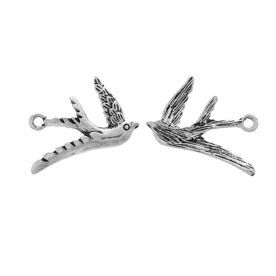 Immagine di Lega di Zinco Charm Ciondoli Rondine Argento Antico 25mm x 24mm , 10 Pz