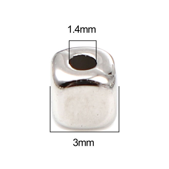 Image de 1 Paquet (env. 500 Pcs/Paquet) Perles pour DIY Fabrication de Bijoux en CCB Plastique Argent Mat Cube 3mm x 3mm, Trou: env. 1.4mm