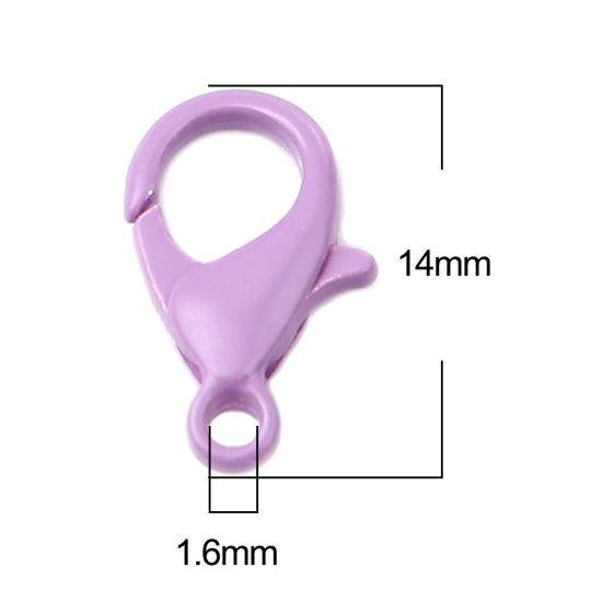合金 アクセサリーパーツ・金具 カニカン 紫 14mm x 8mm、 30 個 の画像