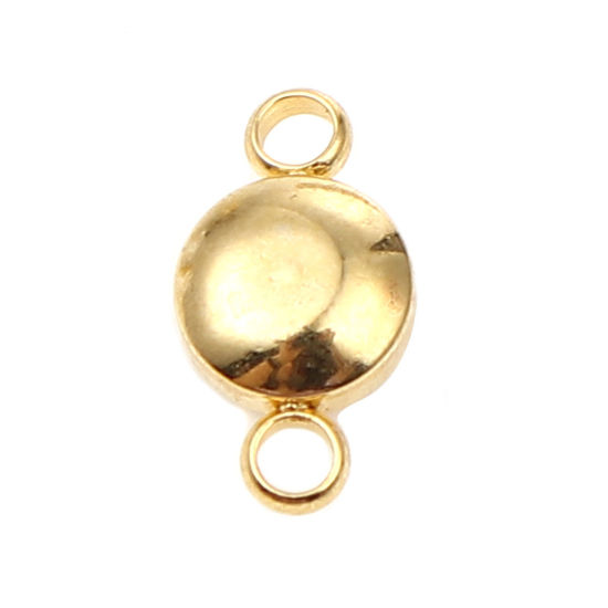 Immagine di 304 Acciaio Inossidabile & Vetro Pietre Nascita Connettore Tondo Oro Placcato Verde Scuro Maggio 12mm x 7mm, 2 Pz