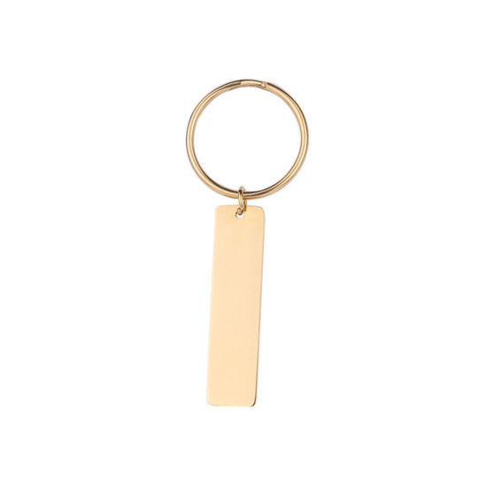 Imagen de Stainless Steel Blank Stamping Tags Keychain & Keyring Gold Plated Rectangle One-sided Polishing 65mm x 25mm, 1 Piece