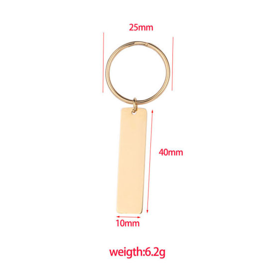 Imagen de Stainless Steel Blank Stamping Tags Keychain & Keyring Gold Plated Rectangle One-sided Polishing 65mm x 25mm, 1 Piece