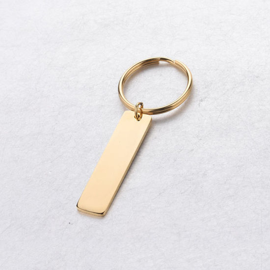 Imagen de Stainless Steel Blank Stamping Tags Keychain & Keyring Gold Plated Rectangle One-sided Polishing 65mm x 25mm, 1 Piece