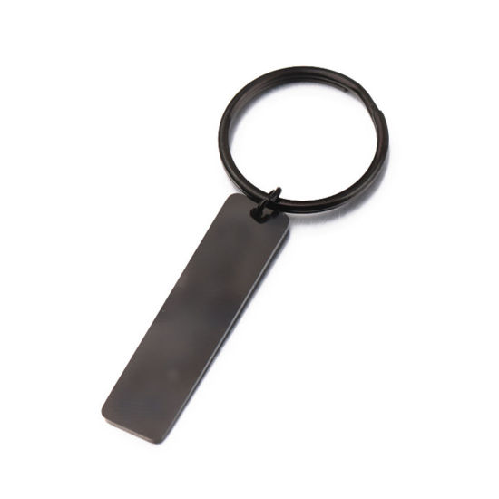 Imagen de Stainless Steel Blank Stamping Tags Keychain & Keyring Black Rectangle One-sided Polishing 65mm x 25mm, 1 Piece