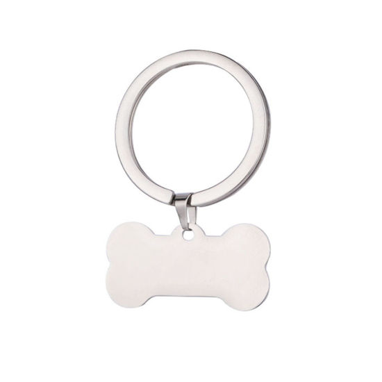 Image de Porte-ClésÉtiquettes d'Estampage Vierges Mémorial d'Animaux Domestiques en Acier Inoxydable Argent Mat OS Polissage Unilatéral 46mm x 31mm, 1 Pièce