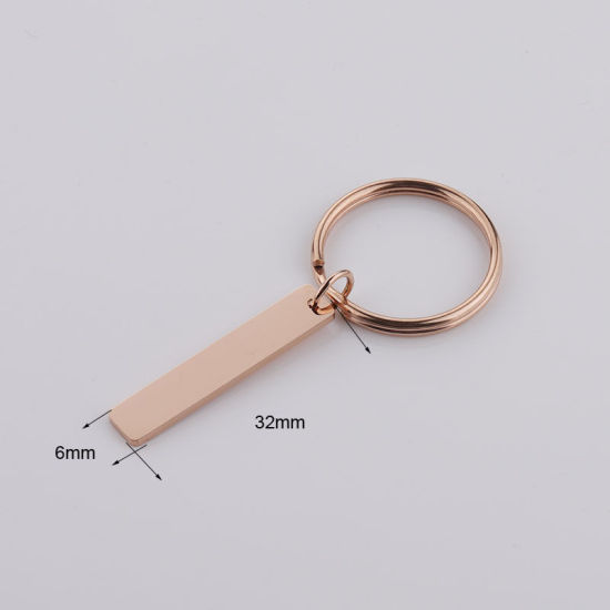 Imagen de Stainless Steel Blank Stamping Tags Keychain & Keyring Rose Gold Rectangle One-sided Polishing 57mm x 25mm, 1 Piece