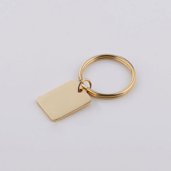 Imagen de Stainless Steel Blank Stamping Tags Keychain & Keyring Rose Gold Rectangle One-sided Polishing 45mm x 25mm, 1 Piece