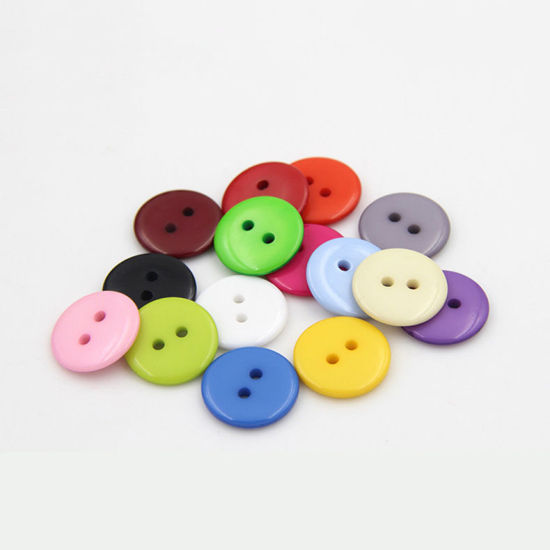 Image de Bouton de Couture en Résine 2 Trous Rond Rose 9mm Dia, 100 Pcs