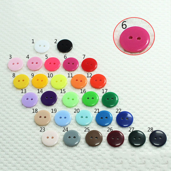 Image de Bouton de Couture en Résine 2 Trous Rond Fuchsia 9mm Dia, 100 Pcs