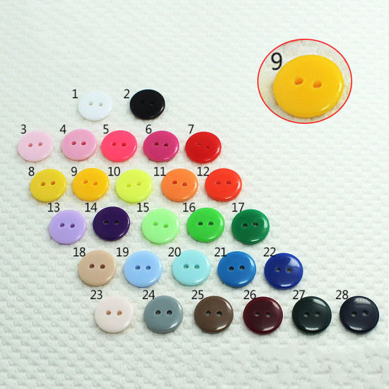 Image de Bouton de Couture en Résine 2 Trous Rond Jaune 9mm Dia, 100 Pcs