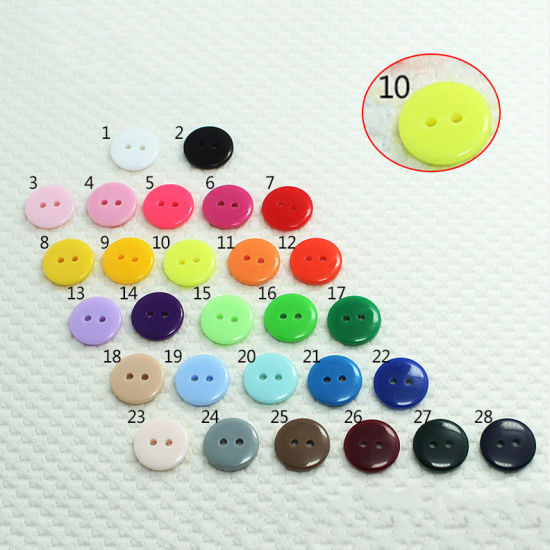 Image de Bouton de Couture en Résine 2 Trous Rond Jaune Fluorescent 9mm Dia, 100 Pcs