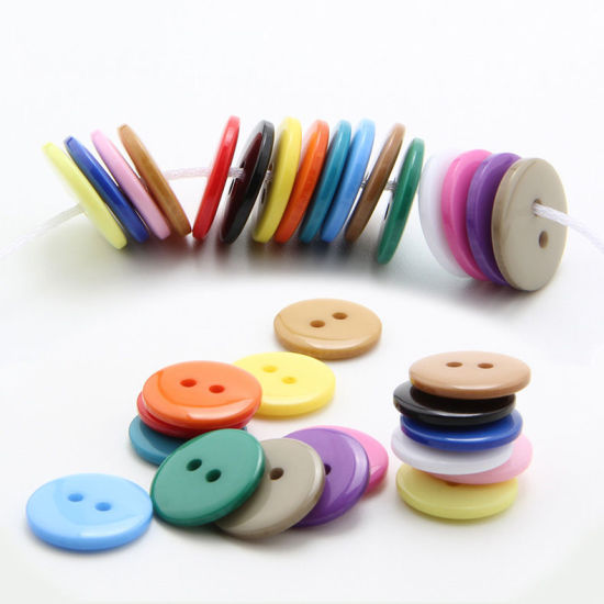 Image de Bouton de Couture en Résine 2 Trous Rond Jaune Fluorescent 9mm Dia, 100 Pcs