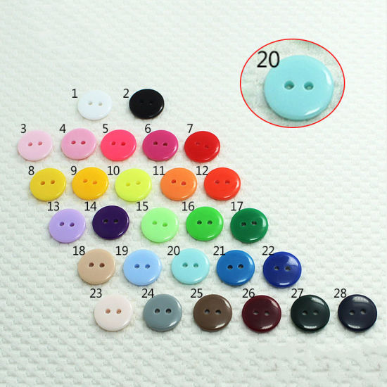 Image de Bouton de Couture en Résine 2 Trous Rond Bleu Lac 9mm Dia, 100 Pcs
