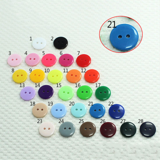 Image de Bouton de Couture en Résine 2 Trous Rond Saphir 9mm Dia, 100 Pcs