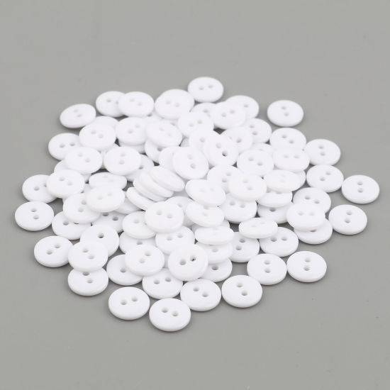 Immagine di Resina Bottone da Cucire Scrapbook Due Fori Tondo Bianco 10mm Dia, 100 Pz