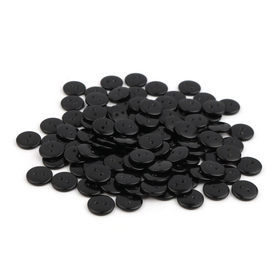 Immagine di Resina Bottone da Cucire Scrapbook Due Fori Tondo Nero 10mm Dia, 100 Pz