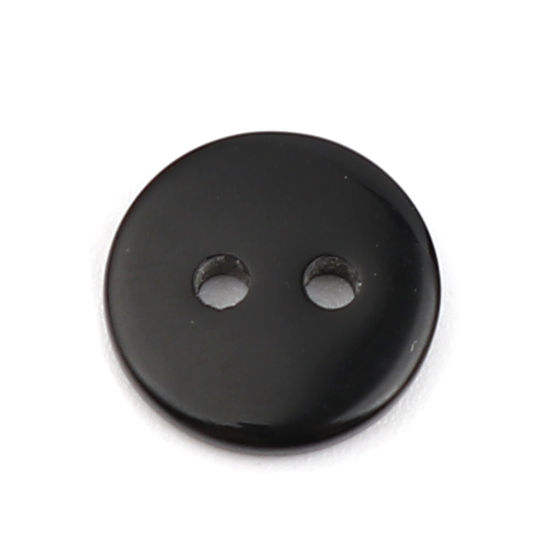 Immagine di Resina Bottone da Cucire Scrapbook Due Fori Tondo Nero 10mm Dia, 100 Pz