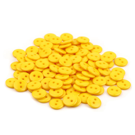 Immagine di Resina Bottone da Cucire Scrapbook Due Fori Tondo Giallo Chiaro 10mm Dia, 100 Pz