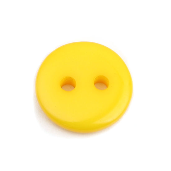 Immagine di Resina Bottone da Cucire Scrapbook Due Fori Tondo Giallo Chiaro 10mm Dia, 100 Pz