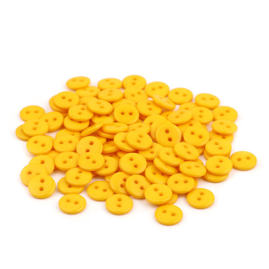 Immagine di Resina Bottone da Cucire Scrapbook Due Fori Tondo Giallo 10mm Dia, 100 Pz