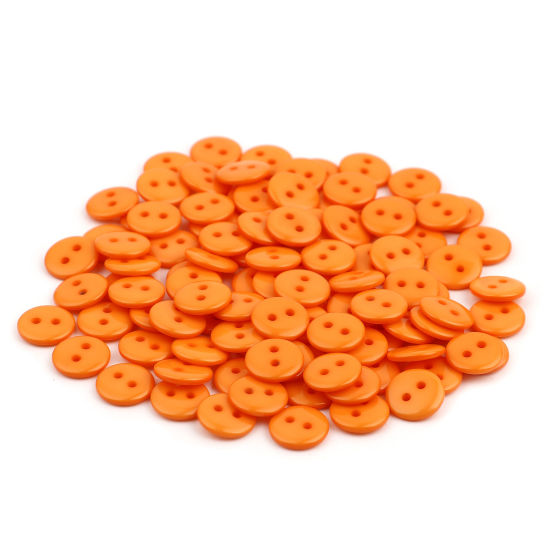 Immagine di Resina Bottone da Cucire Scrapbook Due Fori Tondo Arancione 10mm Dia, 100 Pz