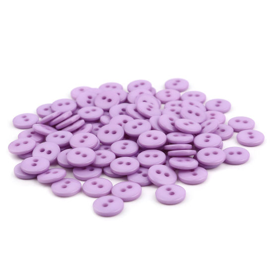 Immagine di Resina Bottone da Cucire Scrapbook Due Fori Tondo Viola Chiaro 10mm Dia, 100 Pz