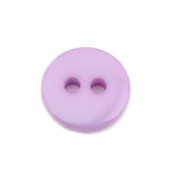 Immagine di Resina Bottone da Cucire Scrapbook Due Fori Tondo Viola Chiaro 10mm Dia, 100 Pz