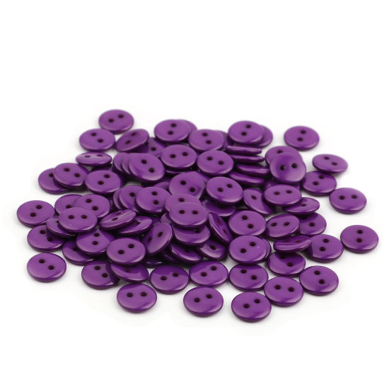 Immagine di Resina Bottone da Cucire Scrapbook Due Fori Tondo Colore Viola 10mm Dia, 100 Pz