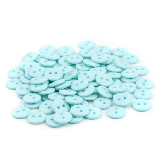 Immagine di Resina Bottone da Cucire Scrapbook Due Fori Tondo Lago Blu 10mm Dia, 100 Pz