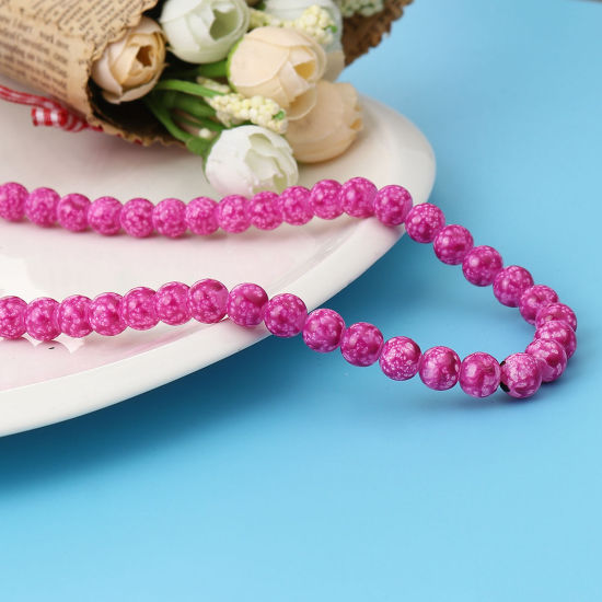 Image de Glass Beads Round Fuchsia About 8mm Dia, Hole: Approx 1.2mm, 75cm(29 4/8") long, 2 Strands (Approx 105 PCs/Strand)